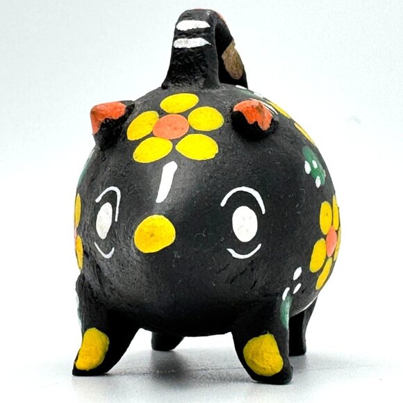 Hand Painted Mexican Folk Art Piggy Bank Figurine With Floral Design - Picture 6 of 9